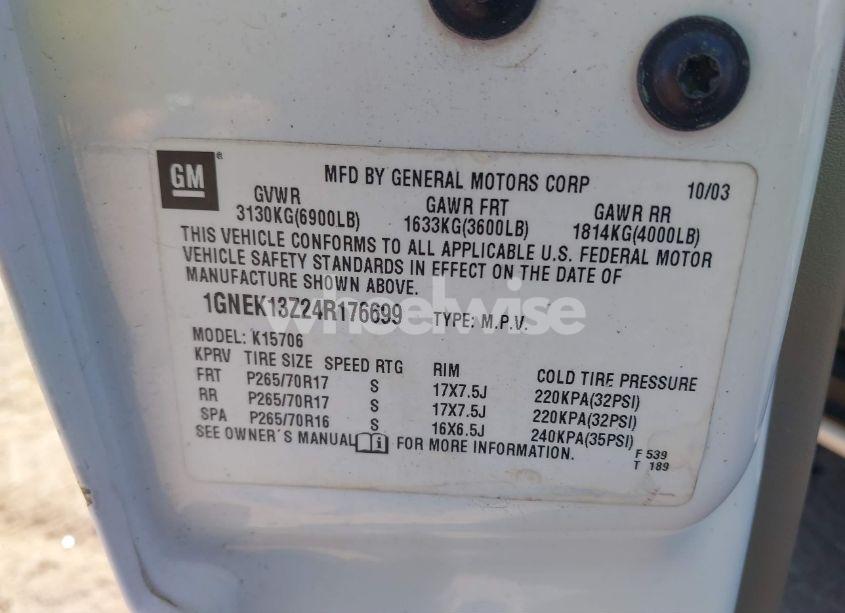 Photo 9 of 2004 Chevrolet Tahoe LT (VIN 1GNEK13Z24R176699)