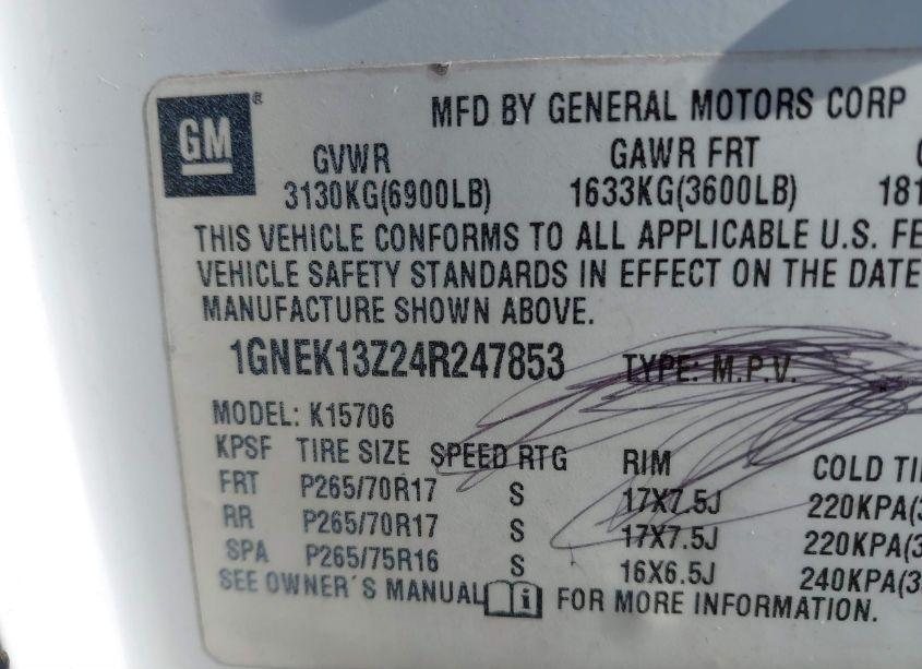 Photo 9 of 2004 Chevrolet Tahoe LS (VIN 1GNEK13Z24R247853)