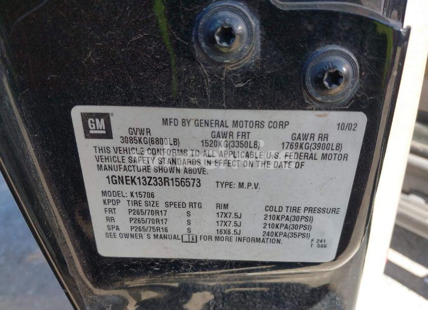 Photo 9 of 2003 Chevrolet Tahoe Z71 (VIN 1GNEK13Z33R156573)