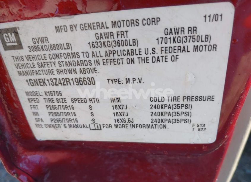 Photo 9 of 2002 Chevrolet Tahoe LT (VIN 1GNEK13Z42R196630)