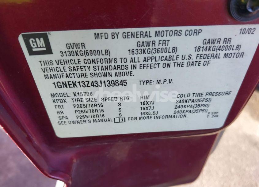 Photo 9 of 2003 Chevrolet Tahoe LS (VIN 1GNEK13Z43J139845)