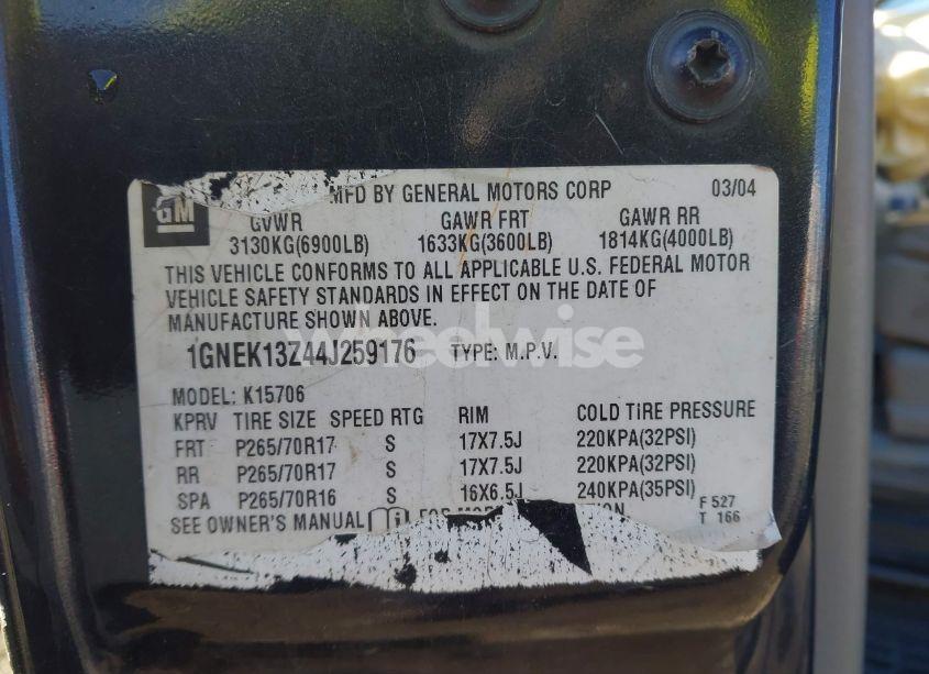 Photo 9 of 2004 Chevrolet Tahoe LT (VIN 1GNEK13Z44J259176)