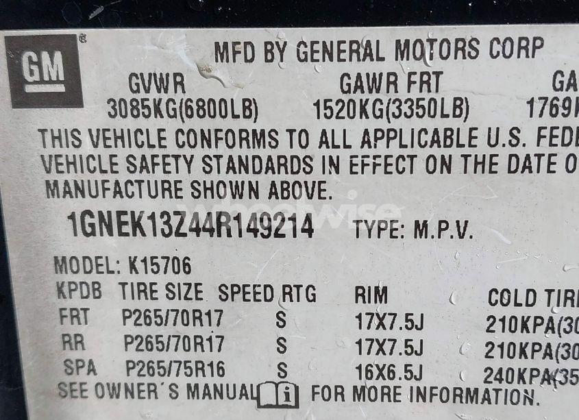 Photo 9 of 2004 Chevrolet Tahoe Z71 (VIN 1GNEK13Z44R149214)