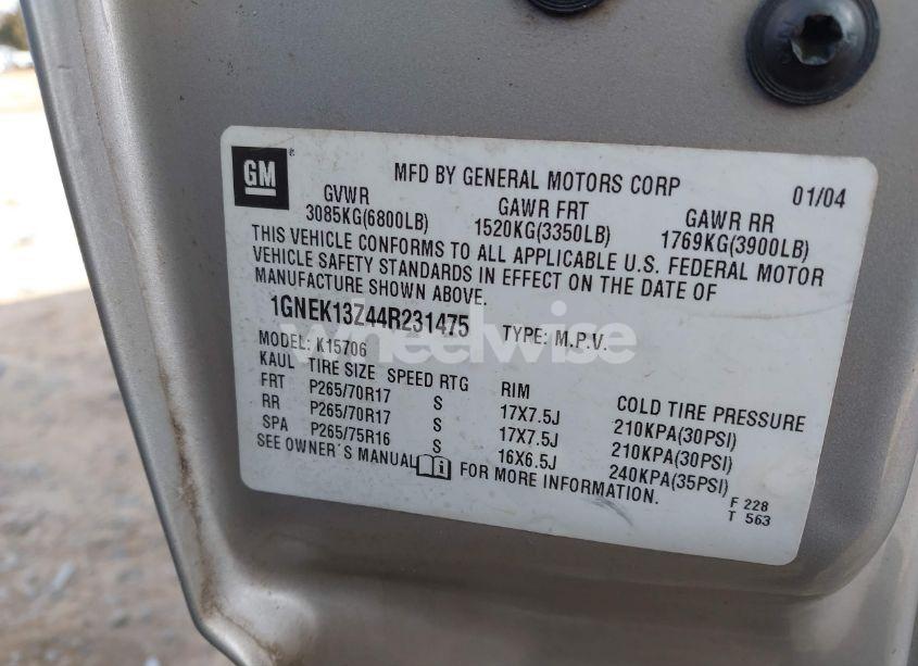 Photo 9 of 2004 Chevrolet Tahoe Z71 (VIN 1GNEK13Z44R231475)