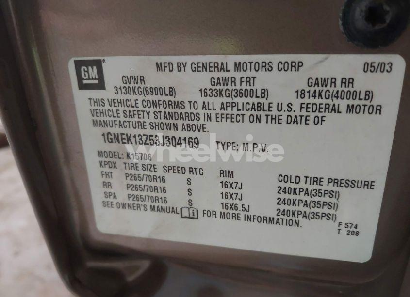 Photo 9 of 2003 Chevrolet Tahoe LT (VIN 1GNEK13Z53J304169)