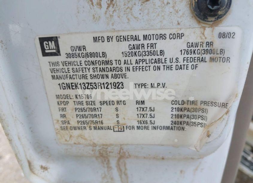 Photo 9 of 2003 Chevrolet Tahoe Z71 (VIN 1GNEK13Z53R121923)