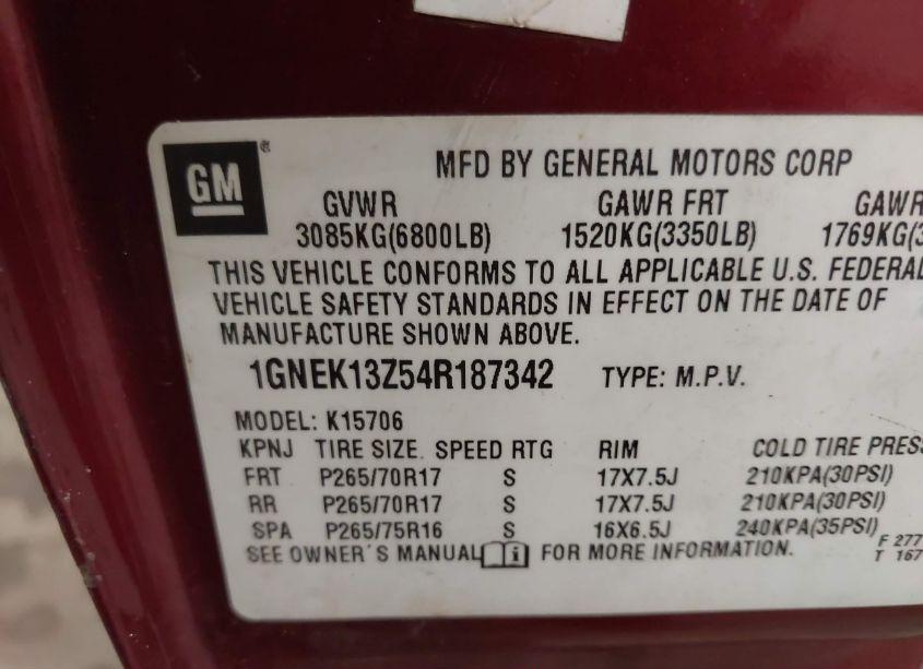 Photo 9 of 2004 Chevrolet Tahoe Z71 (VIN 1GNEK13Z54R187342)