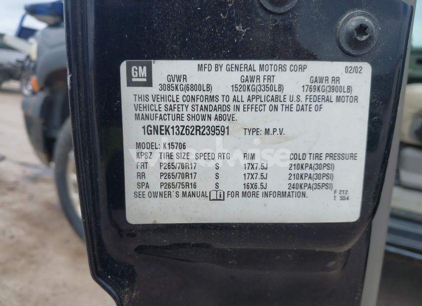 Photo 9 of 2002 Chevrolet Tahoe Z71 (VIN 1GNEK13Z62R239591)