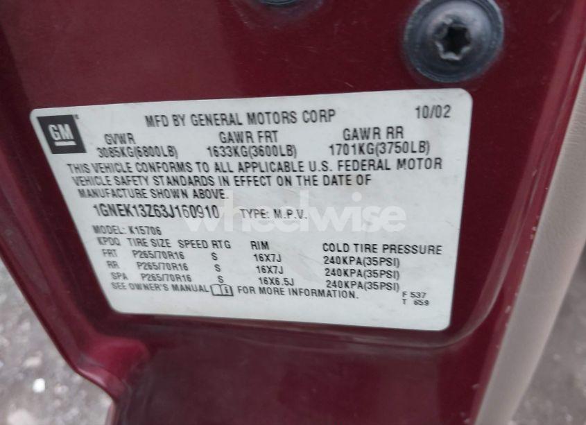 Photo 9 of 2003 Chevrolet Tahoe LT (VIN 1GNEK13Z63J160910)