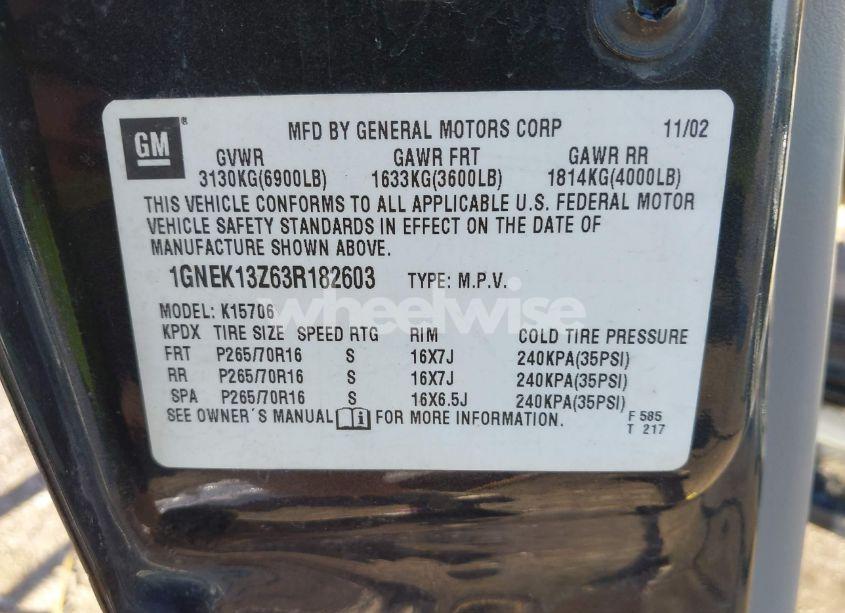 Photo 9 of 2003 Chevrolet Tahoe LT (VIN 1GNEK13Z63R182603)