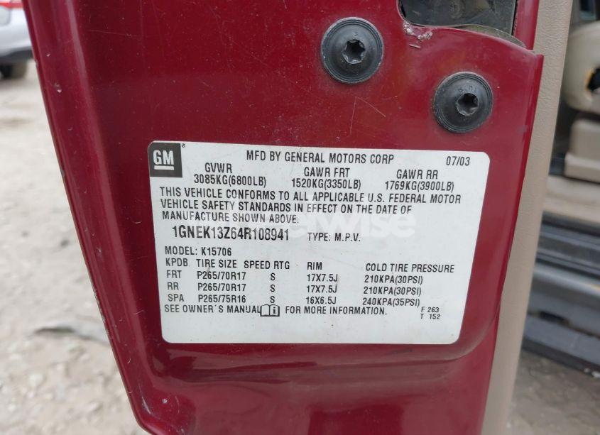 Photo 9 of 2004 Chevrolet Tahoe Z71 (VIN 1GNEK13Z64R108941)