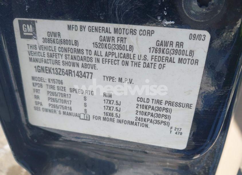 Photo 9 of 2004 Chevrolet Tahoe Z71 (VIN 1GNEK13Z64R143477)