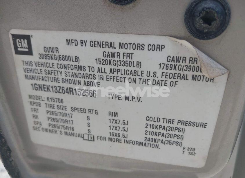 Photo 9 of 2004 Chevrolet Tahoe Z71 (VIN 1GNEK13Z64R152566)