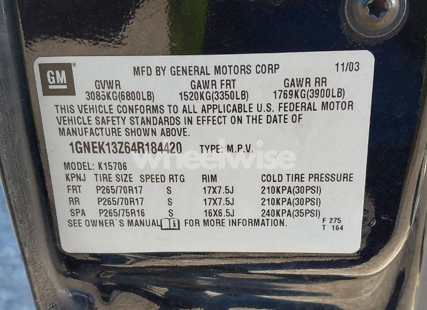 Photo 9 of 2004 Chevrolet Tahoe Z71 (VIN 1GNEK13Z64R184420)