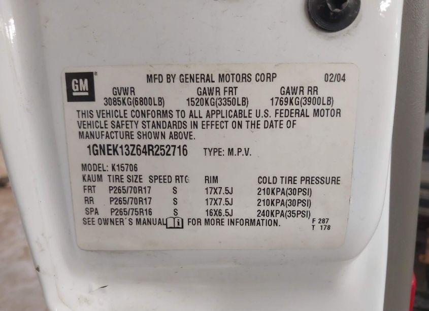 Photo 9 of 2004 Chevrolet Tahoe Z71 (VIN 1GNEK13Z64R252716)