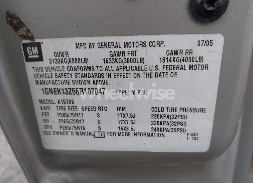 Photo 9 of 2006 Chevrolet Tahoe LT (VIN 1GNEK13Z66R107047)