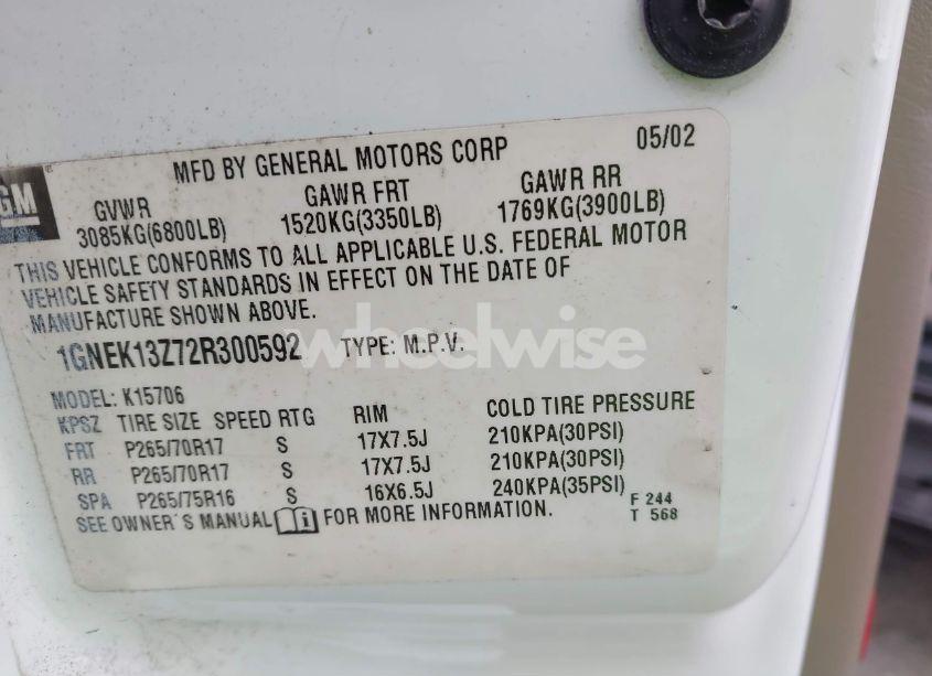 Photo 9 of 2002 Chevrolet Tahoe Z71 (VIN 1GNEK13Z72R300592)