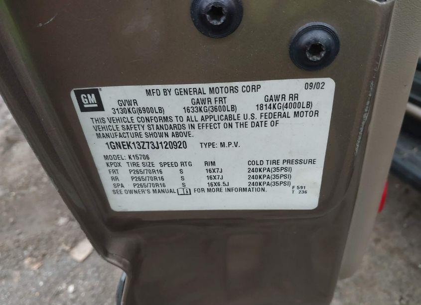 Photo 9 of 2003 Chevrolet Tahoe LS (VIN 1GNEK13Z73J120920)