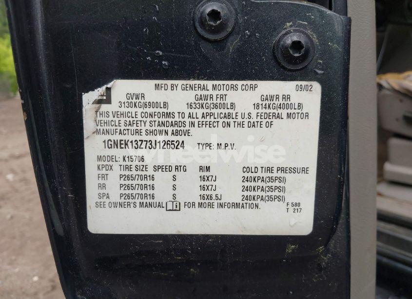 Photo 9 of 2003 Chevrolet Tahoe LT (VIN 1GNEK13Z73J126524)