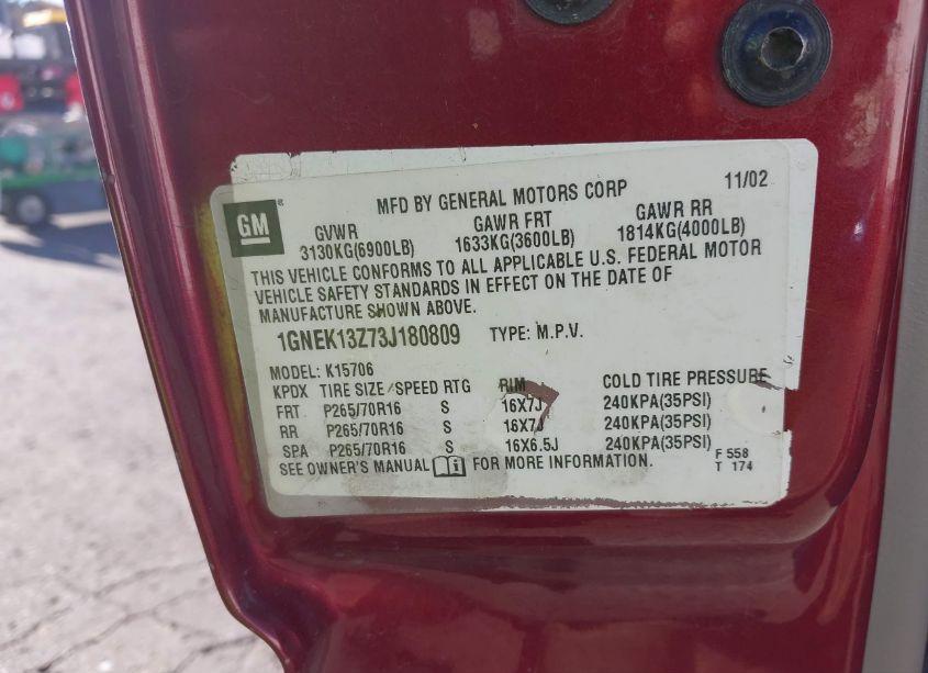 Photo 9 of 2003 Chevrolet Tahoe LT (VIN 1GNEK13Z73J180809)