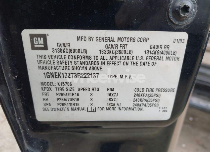 Photo 9 of 2003 Chevrolet Tahoe LT (VIN 1GNEK13Z73R222137)