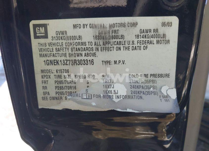 Photo 9 of 2003 Chevrolet Tahoe LT (VIN 1GNEK13Z73R303316)