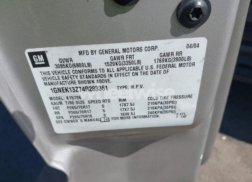 Photo 9 of 2004 Chevrolet Tahoe Z71 (VIN 1GNEK13Z74R283361)