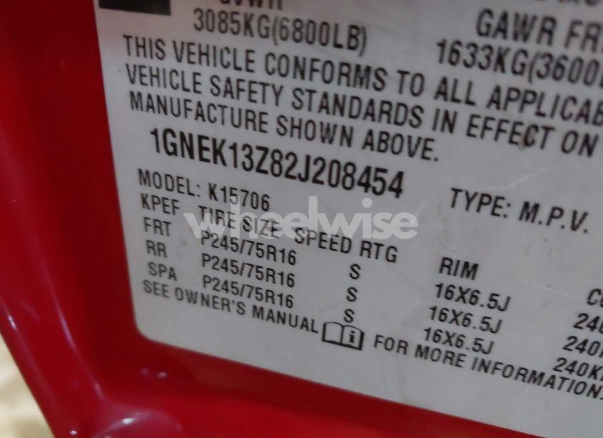 Photo 9 of 2002 Chevrolet Tahoe SPECIAL SERVICES (VIN 1GNEK13Z82J208454)