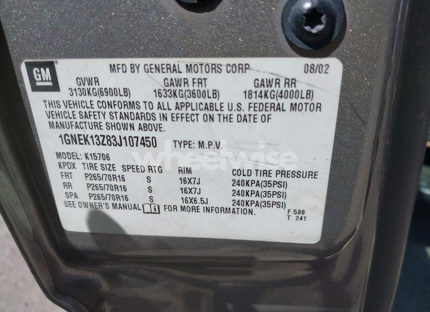 Photo 9 of 2003 Chevrolet Tahoe LS (VIN 1GNEK13Z83J107450)