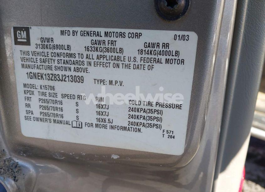 Photo 9 of 2003 Chevrolet Tahoe LT (VIN 1GNEK13Z83J213039)