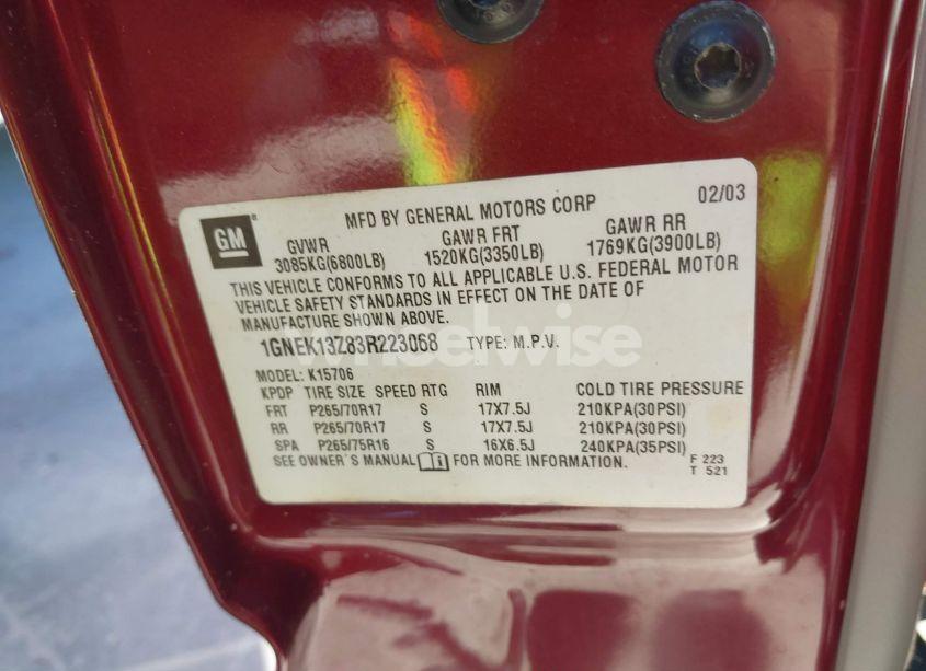 Photo 9 of 2003 Chevrolet Tahoe Z71 (VIN 1GNEK13Z83R223068)