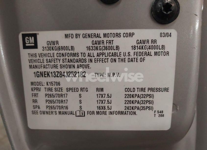 Photo 9 of 2004 Chevrolet Tahoe LT (VIN 1GNEK13Z84J252182)