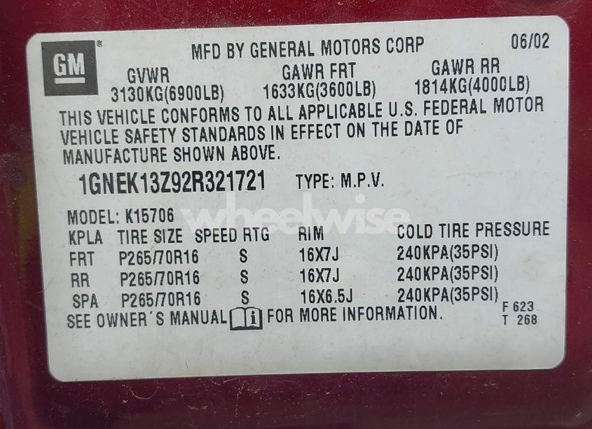 Photo 9 of 2002 Chevrolet Tahoe LS (VIN 1GNEK13Z92R321721)