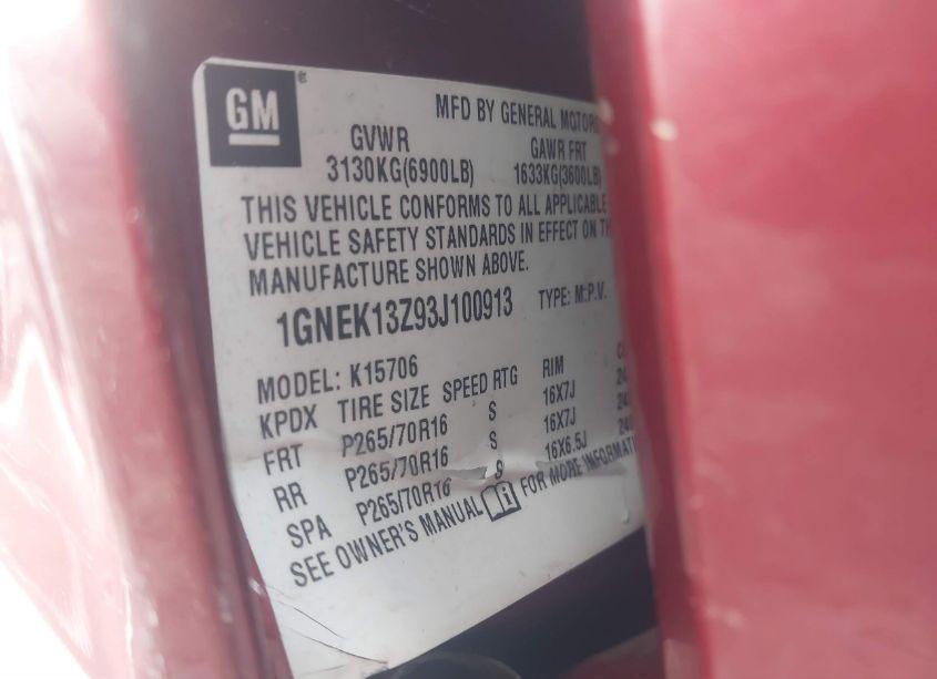 Photo 9 of 2003 Chevrolet Tahoe LT (VIN 1GNEK13Z93J100913)