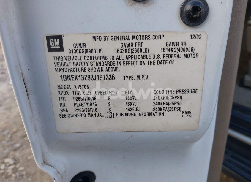 Photo 9 of 2003 Chevrolet Tahoe LT (VIN 1GNEK13Z93J197336)