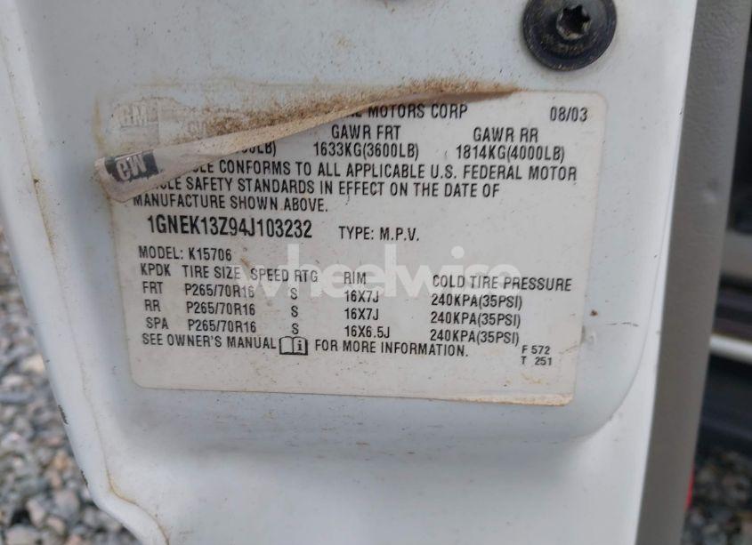 Photo 9 of 2004 Chevrolet Tahoe LS (VIN 1GNEK13Z94J103232)