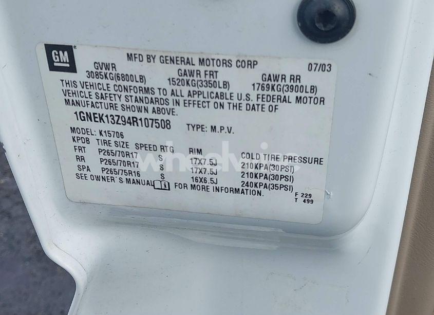 Photo 9 of 2004 Chevrolet Tahoe K1500 (VIN 1GNEK13Z94R107508)