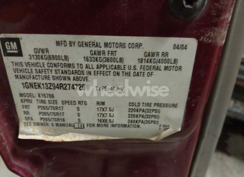 Photo 9 of 2004 Chevrolet Tahoe LT (VIN 1GNEK13Z94R274726)