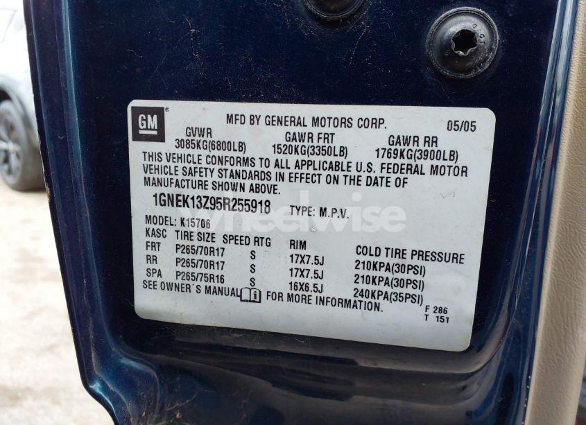 Photo 9 of 2005 Chevrolet Tahoe Z71 (VIN 1GNEK13Z95R255918)