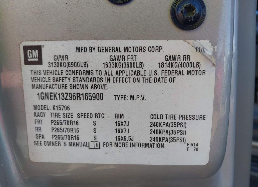 Photo 9 of 2006 Chevrolet Tahoe LS (VIN 1GNEK13Z96R165900)