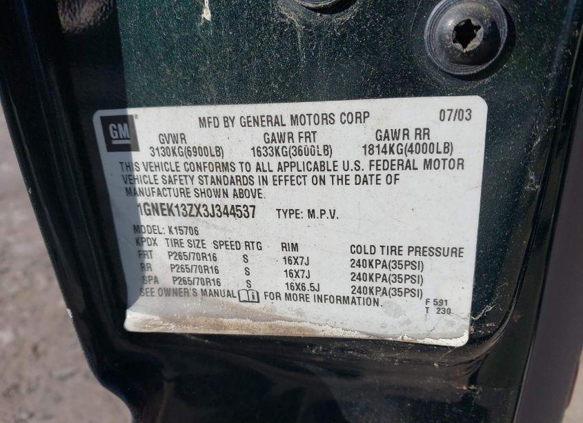 Photo 9 of 2003 Chevrolet Tahoe LS (VIN 1GNEK13ZX3J344537)