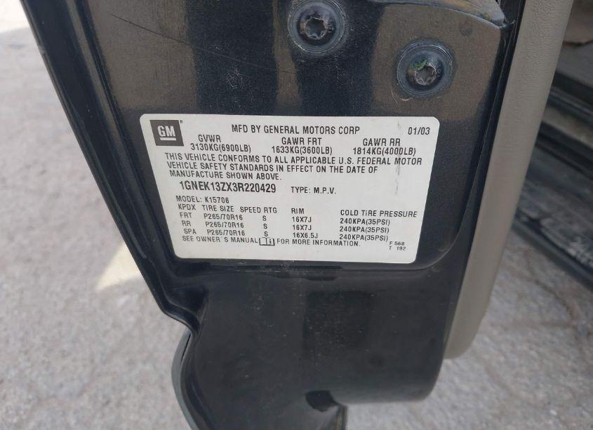 Photo 9 of 2003 Chevrolet Tahoe LT (VIN 1GNEK13ZX3R220429)