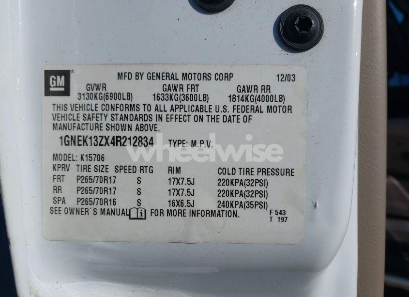 Photo 9 of 2004 Chevrolet Tahoe LT (VIN 1GNEK13ZX4R212834)