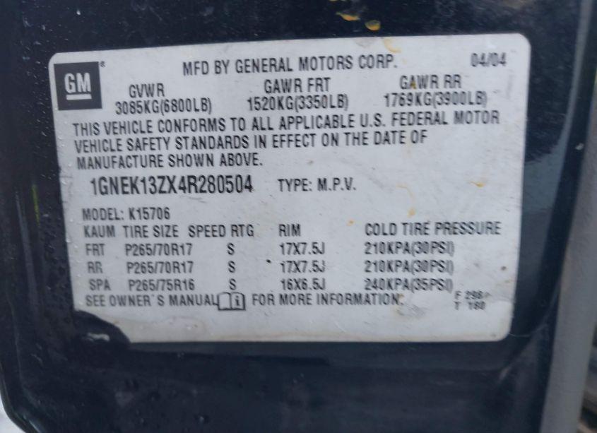 Photo 9 of 2004 Chevrolet Tahoe Z71 (VIN 1GNEK13ZX4R280504)