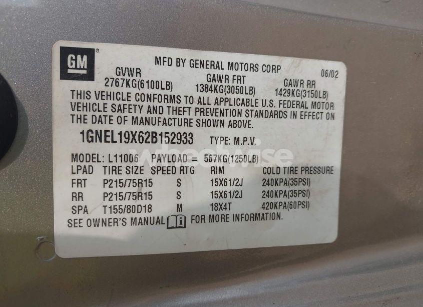 Photo 9 of 2000 Chevrolet Astro (VIN 1GNEL19W1YB209135)