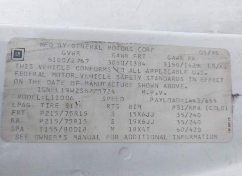 Photo 9 of 1995 Chevrolet Astro (VIN 1GNEL19W2SB225724)