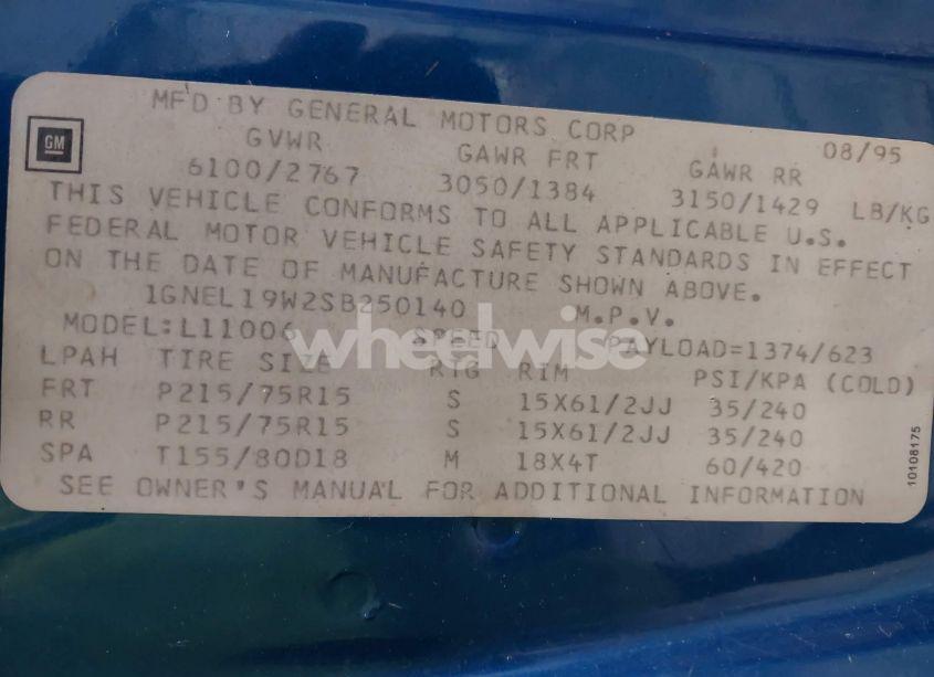 Photo 9 of 1995 Chevrolet Astro (VIN 1GNEL19W2SB250140)