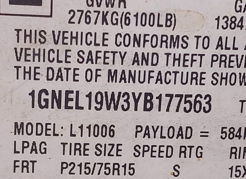 Photo 9 of 2000 Chevrolet Astro PASSENGER (VIN 1GNEL19W3YB177563)