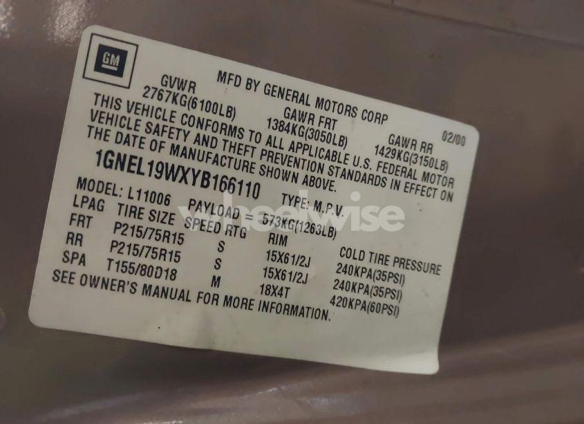 Photo 9 of 2000 Chevrolet Astro (VIN 1GNEL19WXYB166110)