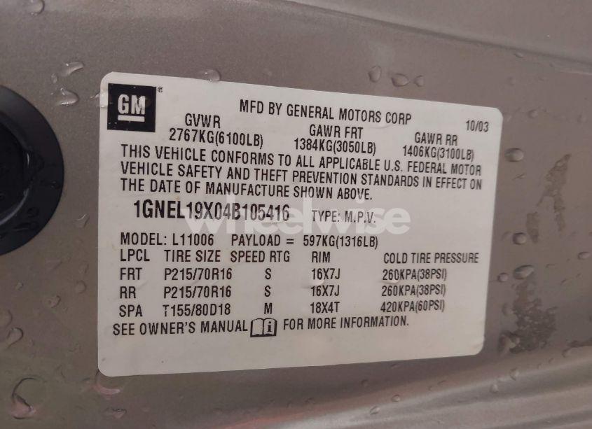 Photo 9 of 2004 Chevrolet Astro (VIN 1GNEL19X04B105416)